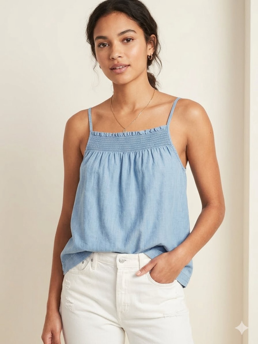 Old Navy Light Blue Smocked Yoke Camisole Tank